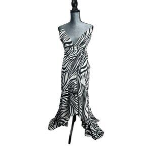 Fashion Nova Zebra Print Maxi Dress Wrap Style XS Adjustable Straps Flowy Hem